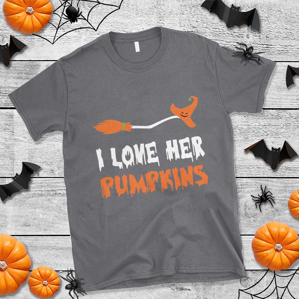 Halloween Couple Matching T Shirt I Love Her Pumpkins Broomstick Witch Hat TS11 Charcoal Print Your Wear