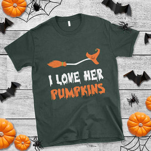 Halloween Couple Matching T Shirt I Love Her Pumpkins Broomstick Witch Hat TS11 Dark Forest Green Print Your Wear