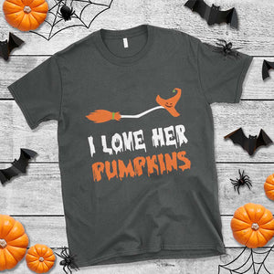 Halloween Couple Matching T Shirt I Love Her Pumpkins Broomstick Witch Hat TS11 Dark Heather Print Your Wear