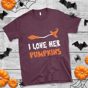 Halloween Couple Matching T Shirt I Love Her Pumpkins Broomstick Witch Hat TS11 Maroon Print Your Wear