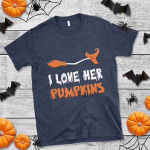 Halloween Couple Matching T Shirt I Love Her Pumpkins Broomstick Witch Hat TS11 Navy Print Your Wear
