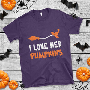 Halloween Couple Matching T Shirt I Love Her Pumpkins Broomstick Witch Hat TS11 Purple Print Your Wear