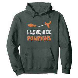 Halloween Couple Matching Hoodie I Love Her Pumpkins Broomstick Witch Hat TS11 Dark Forest Green Print Your Wear