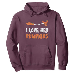 Halloween Couple Matching Hoodie I Love Her Pumpkins Broomstick Witch Hat TS11 Maroon Print Your Wear
