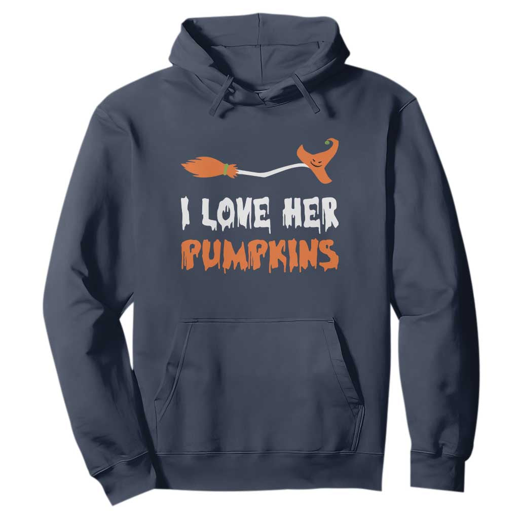 Halloween Couple Matching Hoodie I Love Her Pumpkins Broomstick Witch Hat TS11 Navy Print Your Wear