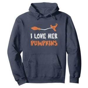 Halloween Couple Matching Hoodie I Love Her Pumpkins Broomstick Witch Hat TS11 Navy Print Your Wear