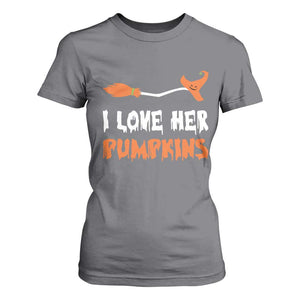 Halloween Couple Matching T Shirt For Women I Love Her Pumpkins Broomstick Witch Hat TS11 Charcoal Print Your Wear