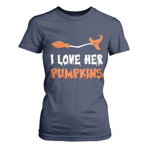 Halloween Couple Matching T Shirt For Women I Love Her Pumpkins Broomstick Witch Hat TS11 Navy Print Your Wear