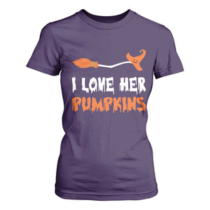 Halloween Couple Matching T Shirt For Women I Love Her Pumpkins Broomstick Witch Hat TS11 Purple Print Your Wear