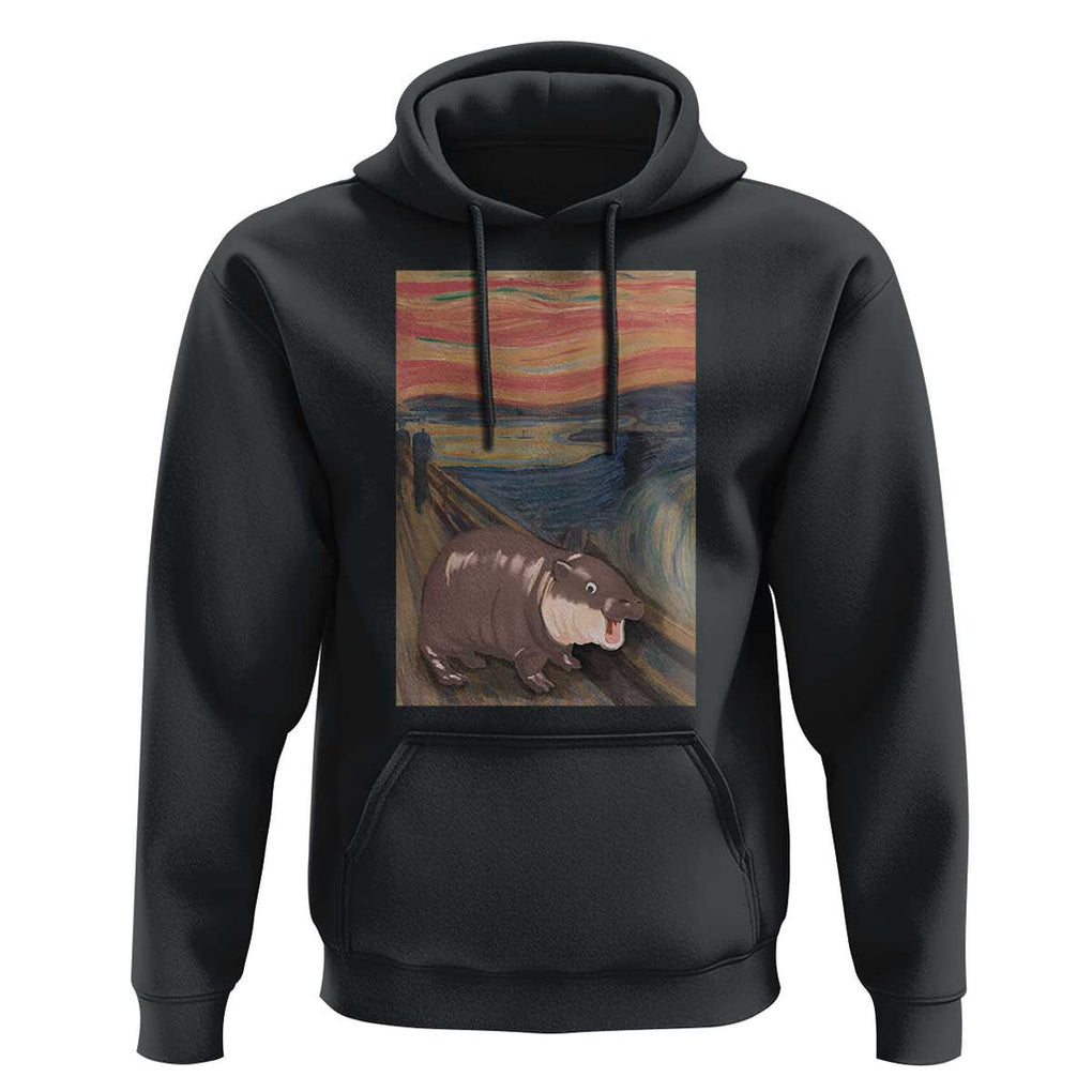Funny Moo Deng Hoodie Cute Hippo Zoo Scream Art Meme Baby Pygmy Edvard Munch TS11 Black Print Your Wear