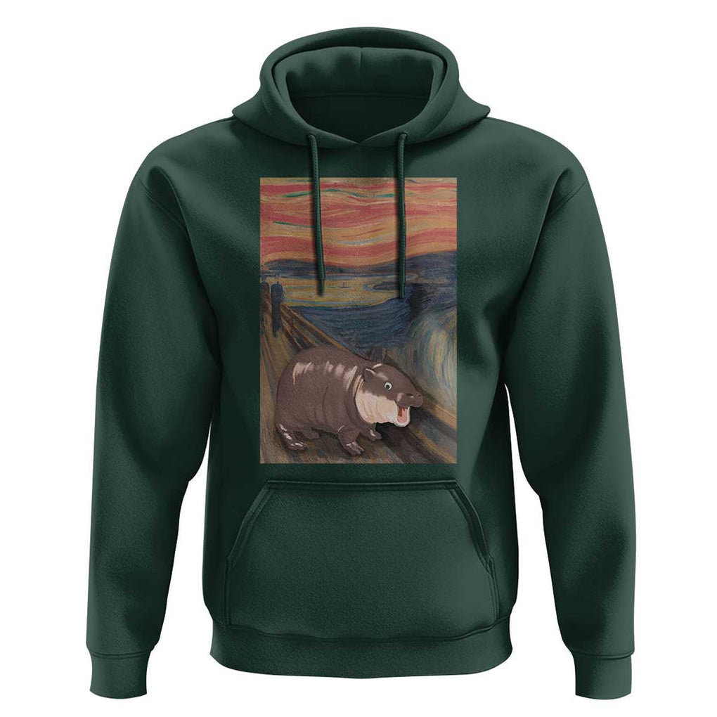Funny Moo Deng Hoodie Cute Hippo Zoo Scream Art Meme Baby Pygmy Edvard Munch TS11 Dark Forest Green Print Your Wear