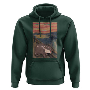 Funny Moo Deng Hoodie Cute Hippo Zoo Scream Art Meme Baby Pygmy Edvard Munch TS11 Dark Forest Green Print Your Wear
