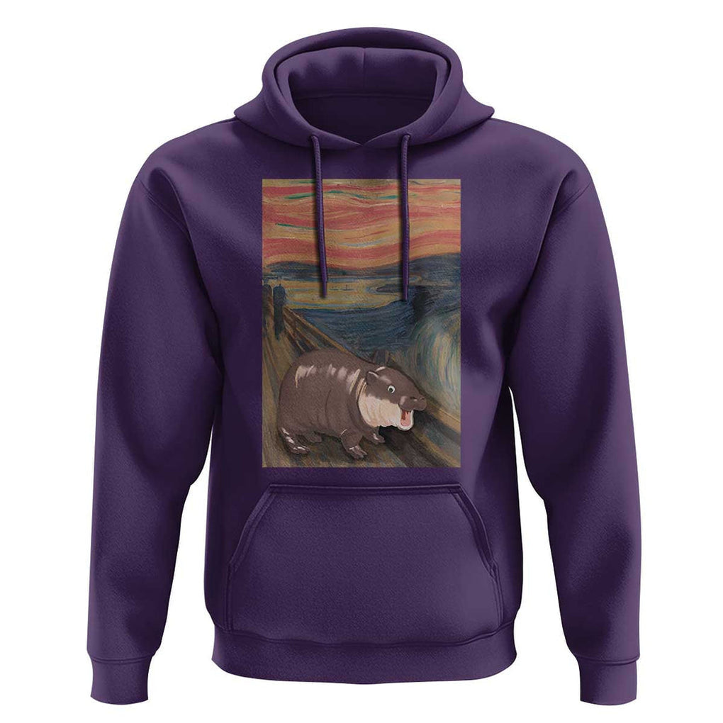 Funny Moo Deng Hoodie Cute Hippo Zoo Scream Art Meme Baby Pygmy Edvard Munch TS11 Purple Print Your Wear