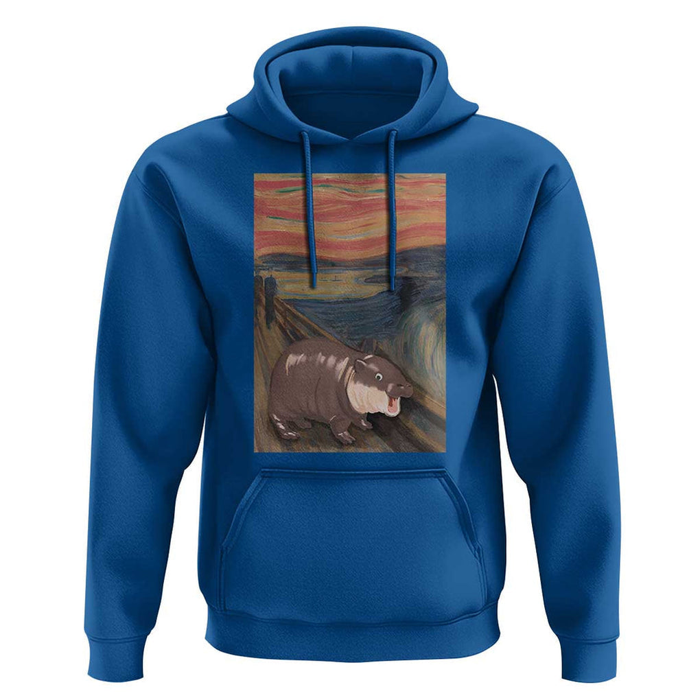 Funny Moo Deng Hoodie Cute Hippo Zoo Scream Art Meme Baby Pygmy Edvard Munch TS11 Royal Blue Print Your Wear