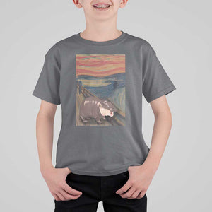 Funny Moo Deng T Shirt For Kid Cute Hippo Zoo Scream Art Meme Baby Pygmy Edvard Munch TS11 Charcoal Print Your Wear