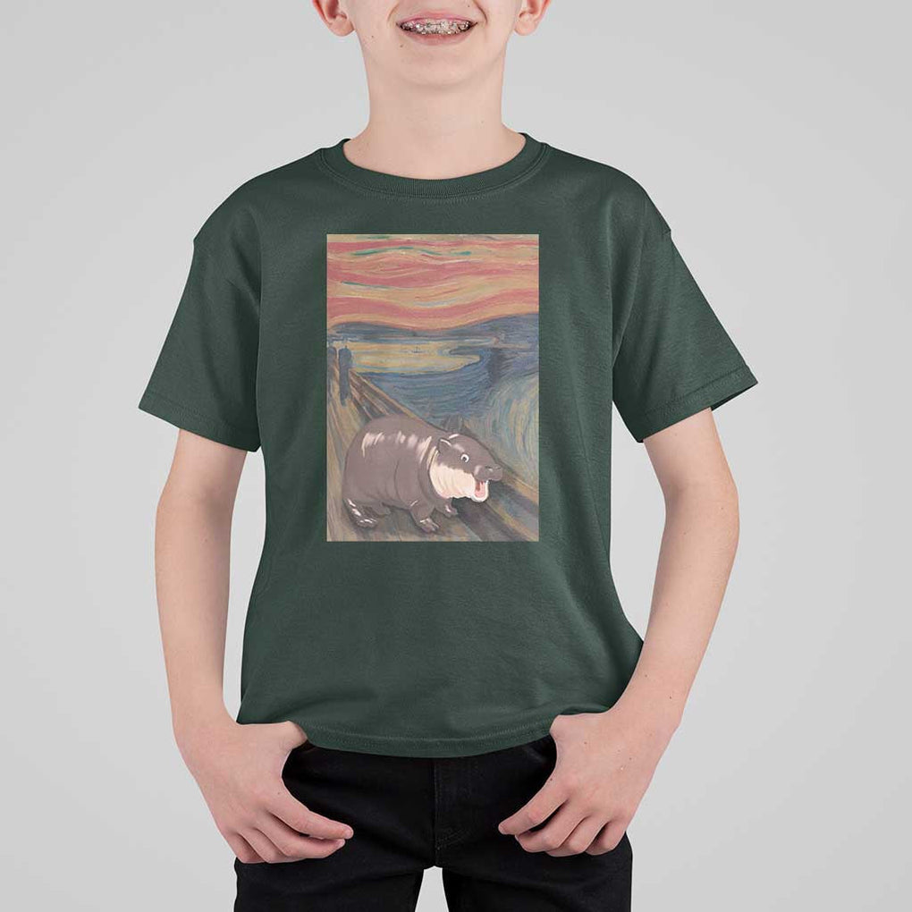 Funny Moo Deng T Shirt For Kid Cute Hippo Zoo Scream Art Meme Baby Pygmy Edvard Munch TS11 Dark Forest Green Print Your Wear