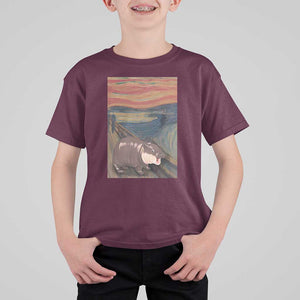 Funny Moo Deng T Shirt For Kid Cute Hippo Zoo Scream Art Meme Baby Pygmy Edvard Munch TS11 Maroon Print Your Wear
