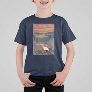 Funny Moo Deng T Shirt For Kid Cute Hippo Zoo Scream Art Meme Baby Pygmy Edvard Munch TS11 Navy Print Your Wear