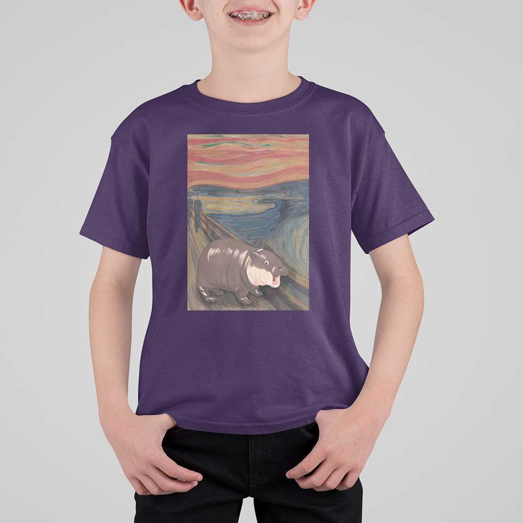 Funny Moo Deng T Shirt For Kid Cute Hippo Zoo Scream Art Meme Baby Pygmy Edvard Munch TS11 Purple Print Your Wear