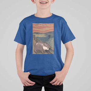 Funny Moo Deng T Shirt For Kid Cute Hippo Zoo Scream Art Meme Baby Pygmy Edvard Munch TS11 Royal Blue Print Your Wear