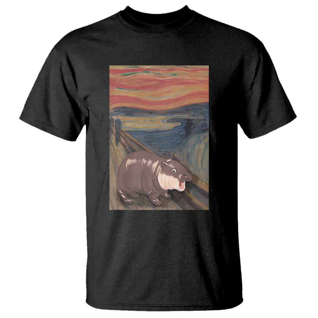 Funny Moo Deng T Shirt Cute Hippo Zoo Scream Art Meme Baby Pygmy Edvard Munch TS11 Black Print Your Wear