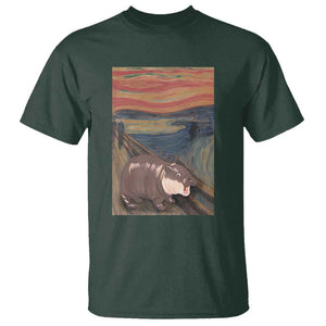 Funny Moo Deng T Shirt Cute Hippo Zoo Scream Art Meme Baby Pygmy Edvard Munch TS11 Dark Forest Green Print Your Wear