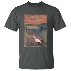 Funny Moo Deng T Shirt Cute Hippo Zoo Scream Art Meme Baby Pygmy Edvard Munch TS11 Dark Heather Print Your Wear