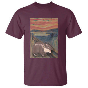 Funny Moo Deng T Shirt Cute Hippo Zoo Scream Art Meme Baby Pygmy Edvard Munch TS11 Maroon Print Your Wear