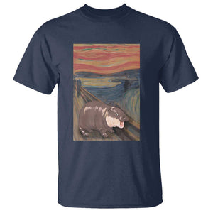 Funny Moo Deng T Shirt Cute Hippo Zoo Scream Art Meme Baby Pygmy Edvard Munch TS11 Navy Print Your Wear