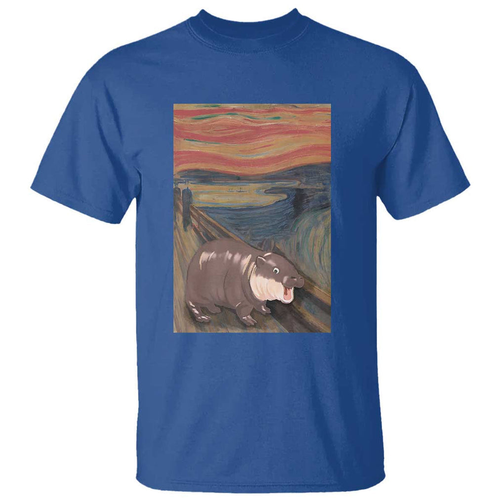 Funny Moo Deng T Shirt Cute Hippo Zoo Scream Art Meme Baby Pygmy Edvard Munch TS11 Royal Blue Print Your Wear