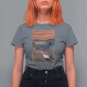 Funny Moo Deng T Shirt For Women Cute Hippo Zoo Scream Art Meme Baby Pygmy Edvard Munch TS11 Charcoal Print Your Wear