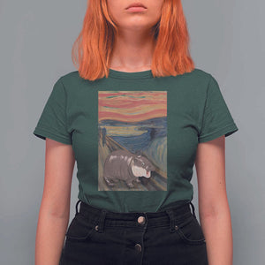 Funny Moo Deng T Shirt For Women Cute Hippo Zoo Scream Art Meme Baby Pygmy Edvard Munch TS11 Dark Forest Green Print Your Wear