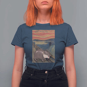 Funny Moo Deng T Shirt For Women Cute Hippo Zoo Scream Art Meme Baby Pygmy Edvard Munch TS11 Navy Print Your Wear