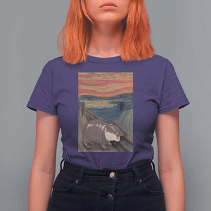 Funny Moo Deng T Shirt For Women Cute Hippo Zoo Scream Art Meme Baby Pygmy Edvard Munch TS11 Purple Print Your Wear