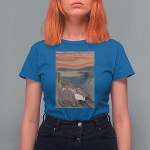 Funny Moo Deng T Shirt For Women Cute Hippo Zoo Scream Art Meme Baby Pygmy Edvard Munch TS11 Royal Blue Print Your Wear