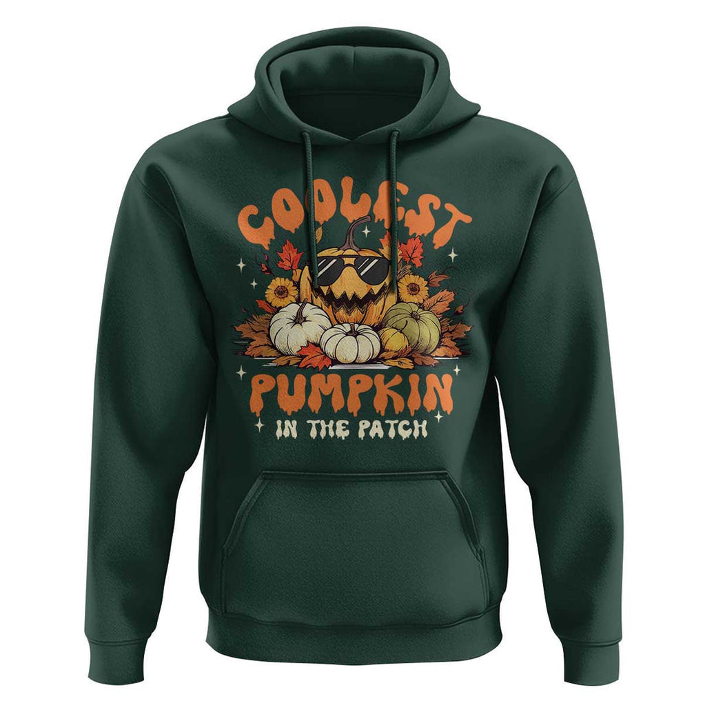 Funny Halloween Hoodie Coolest Pumpkin In The Patch Autumn Maple Leaf Flower TS11 Dark Forest Green Print Your Wear