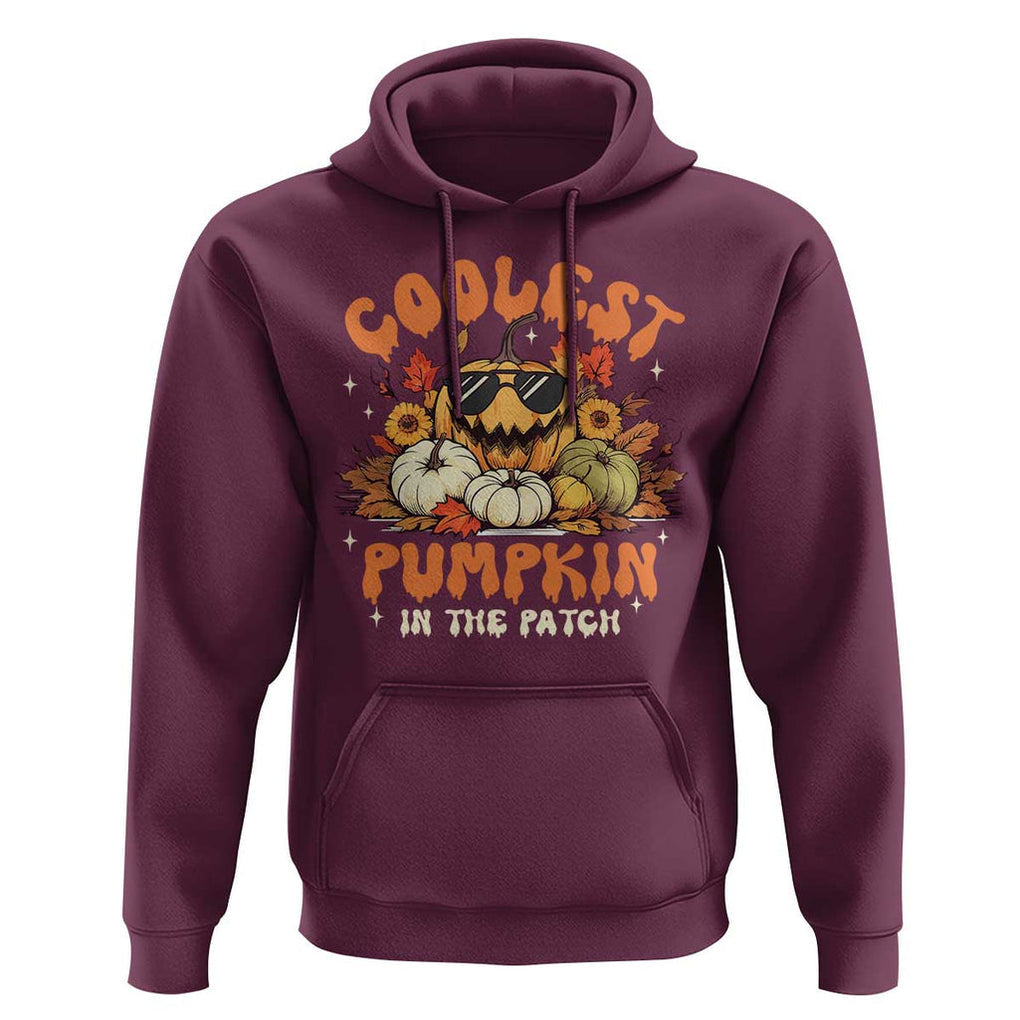 Funny Halloween Hoodie Coolest Pumpkin In The Patch Autumn Maple Leaf Flower TS11 Maroon Print Your Wear