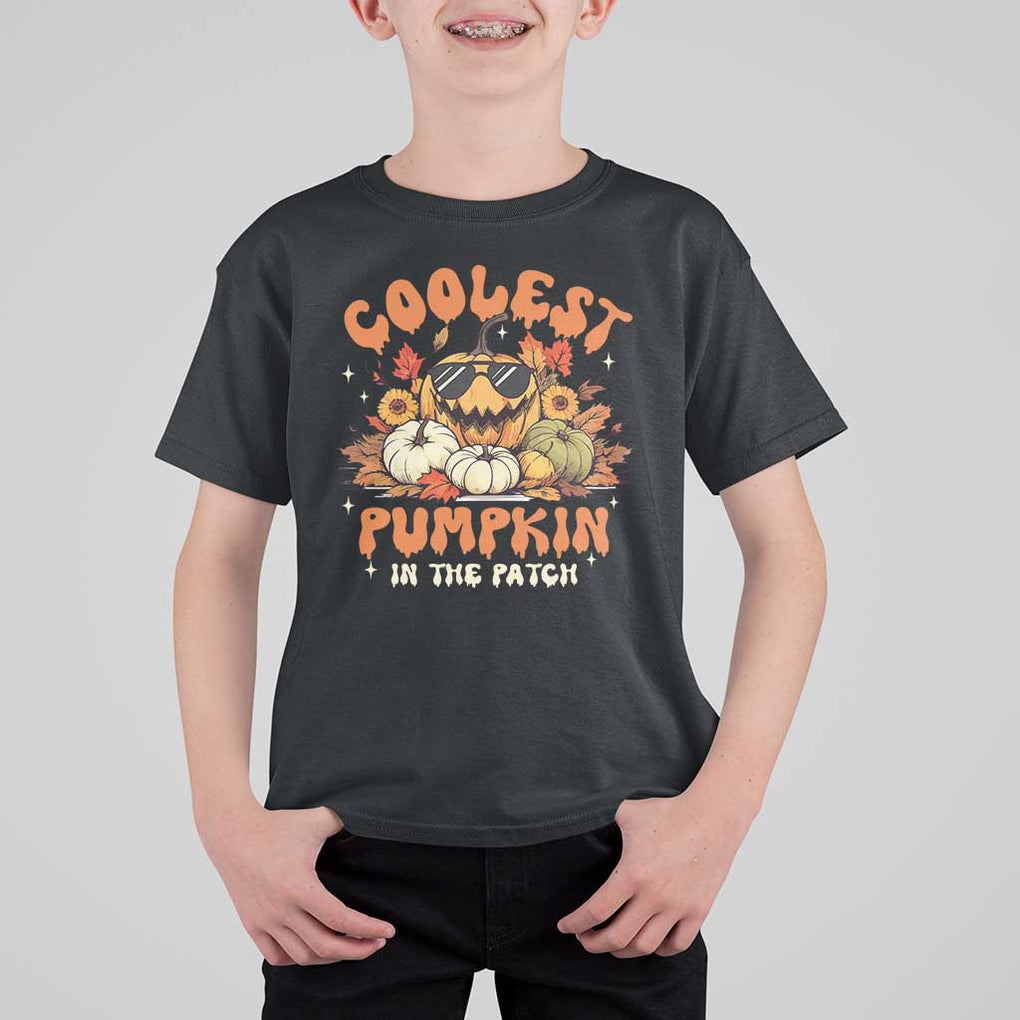Funny Halloween T Shirt For Kid Coolest Pumpkin In The Patch Autumn Maple Leaf Flower TS11 Black Print Your Wear