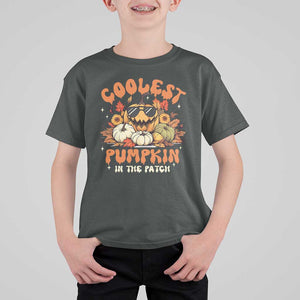 Funny Halloween T Shirt For Kid Coolest Pumpkin In The Patch Autumn Maple Leaf Flower TS11 Dark Heather Print Your Wear