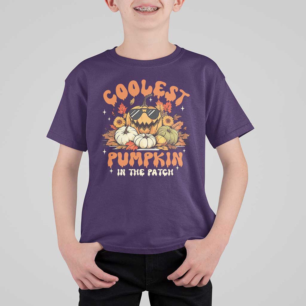 Funny Halloween T Shirt For Kid Coolest Pumpkin In The Patch Autumn Maple Leaf Flower TS11 Purple Print Your Wear