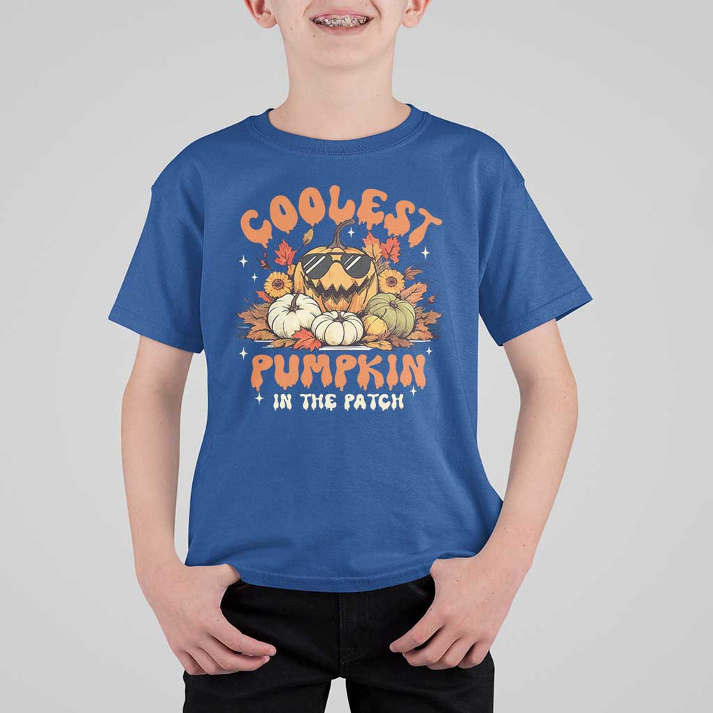Funny Halloween T Shirt For Kid Coolest Pumpkin In The Patch Autumn Maple Leaf Flower TS11 Royal Blue Print Your Wear
