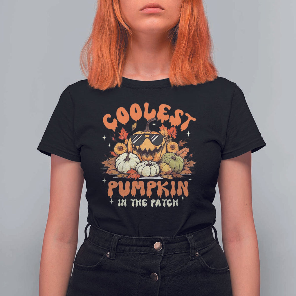 Funny Halloween T Shirt For Women Coolest Pumpkin In The Patch Autumn Maple Leaf Flower TS11 Black Print Your Wear