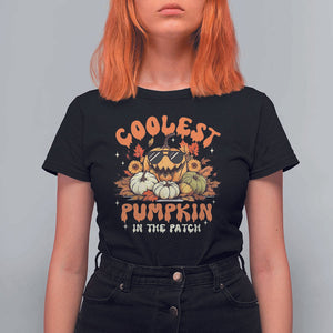 Funny Halloween T Shirt For Women Coolest Pumpkin In The Patch Autumn Maple Leaf Flower TS11 Black Print Your Wear