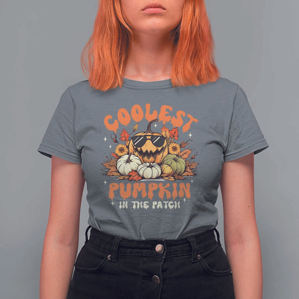 Funny Halloween T Shirt For Women Coolest Pumpkin In The Patch Autumn Maple Leaf Flower TS11 Charcoal Print Your Wear