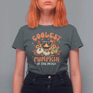 Funny Halloween T Shirt For Women Coolest Pumpkin In The Patch Autumn Maple Leaf Flower TS11 Dark Heather Print Your Wear