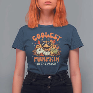Funny Halloween T Shirt For Women Coolest Pumpkin In The Patch Autumn Maple Leaf Flower TS11 Navy Print Your Wear