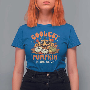 Funny Halloween T Shirt For Women Coolest Pumpkin In The Patch Autumn Maple Leaf Flower TS11 Royal Blue Print Your Wear