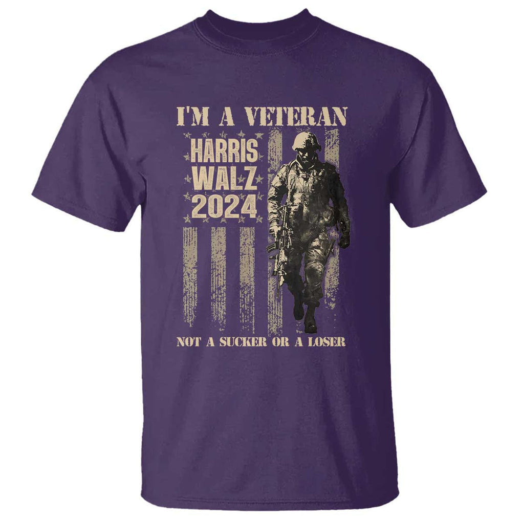 Harris Walz 2024 T Shirt I'm A Veteran Not A Sucker Or A Loser Vintage American Flag Military TS11 Purple Print Your Wear