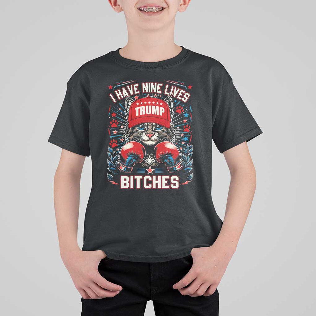 Funny Trump T Shirt For Kid I Have Nine Lives Bitches Cat American Flag Boxing TS11 Black Print Your Wear