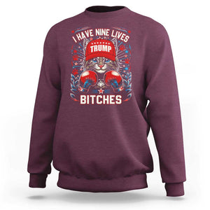 Funny Trump Sweatshirt I Have Nine Lives Bitches Cat American Flag Boxing TS11 Maroon Print Your Wear